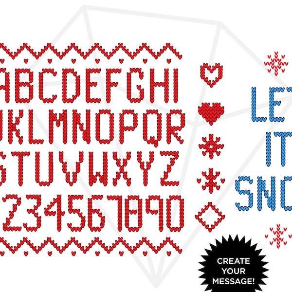 Winter Fair Isle Alphabet, Ugly Sweater Letters and Numbers SVG PNG bundle/ Fair Isle Sweater Clip Art Cricut Silhouette- 44 Files
