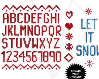 Winter Fair Isle Alphabet, Ugly Sweater Letters and Numbers SVG PNG bundle/ Fair Isle Sweater Clip Art Cricut Silhouette- 44 Files