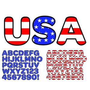 Stars & Stripes Alphabet and Numbers, 4th of July SVG Bundle, Patriotic Letters and Numbers
