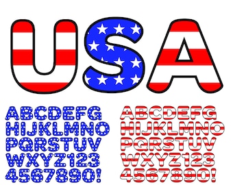 Stars & Stripes Alphabet and Numbers, 4th of July SVG Bundle, Patriotic Letters and Numbers