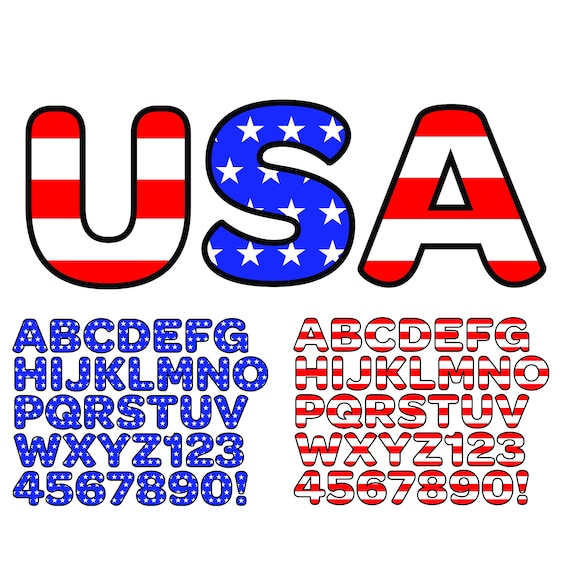 Stars & Stripes Alphabet Numbers SVG Bundle, Patriotic Letters (Digital Download)