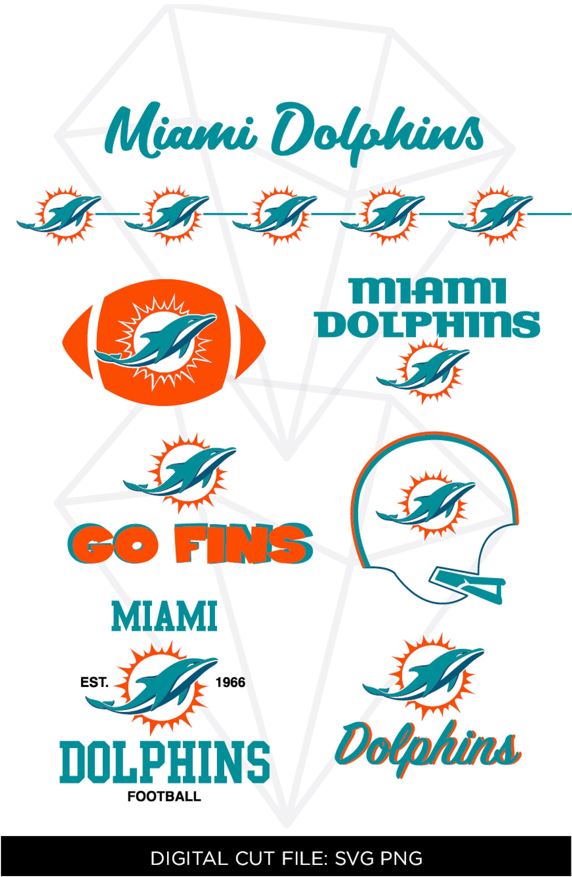 Miami Dolphins Football SVG PNG bundle/ Repeat pattern cricut | Etsy