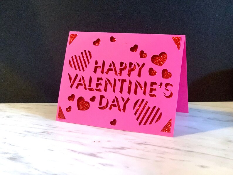Digital download to create a cutout generic valentine card that reads happy valentine's day