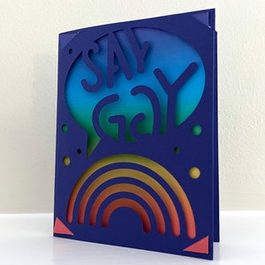 Dites Gay! Gay Marriage / Gay Pride Rainbow Card Cut File avec insert arc-en-ciel imprimable / cricut ou cricut joy insert card SVG PNG clipart