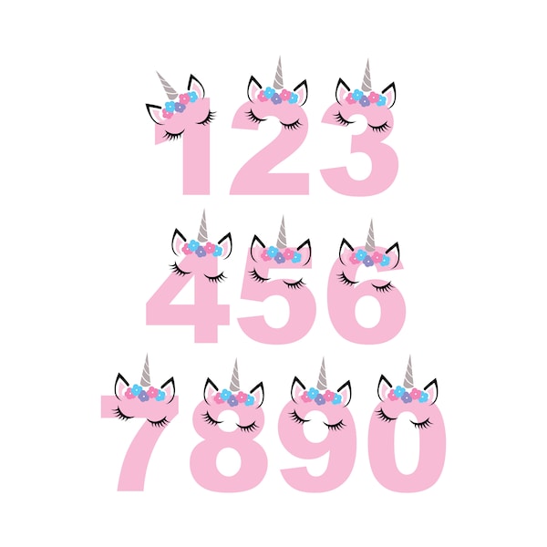 Unicorn Letters, Numbers, Heart and "Be Kind"  SVG PNG bundles/ Unicorn Font