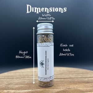 an infographic showing the dimensions of the vial.It is 80mmx20mm and holds 20ml of product.