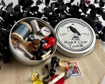 Crow Confetti Mystery Scoop, Vintage Trinket Goblincore Tin, Whimsigoth Ren Faire Treasure, Witchcraft Supplies - 1/2 Cup