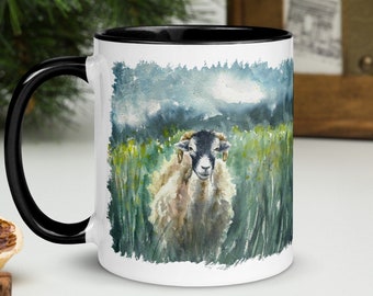 Ram Watercolor Coffee Mug | Personalized Sheep Lover Gift | Aries Zodiac Sign Cup | Farm Animal Art | Horned Ram Illustration