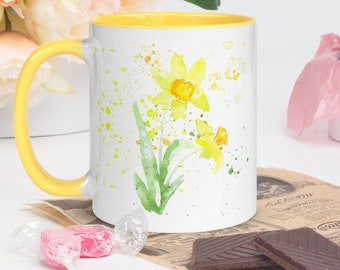 Daffodil Flower Coffee Mug | Personalized March Birth Flower Gift | Floral Ceramic Cup | Yellow Narcissus Art | Spring Garden Decor | Gift