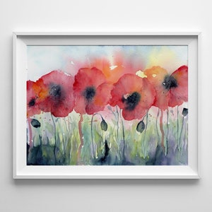 Poppy Painting Flower Wall Art  Watercolor Prints