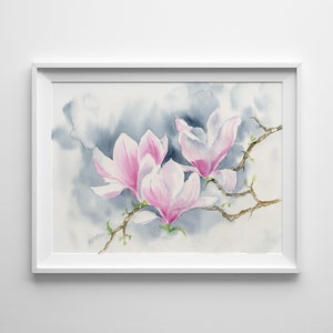 Wall Art Flower Magnolia Watercolor Painting  Prints
