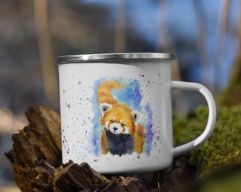 Red Panda Enamel Mug Camping Tin Coffee Cup  - Personalized Red Panda s for Women Gifts for Men