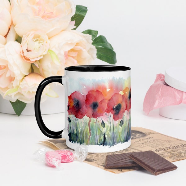 Mug coquelicot fleur tasse à café cadeau coquelicot tasse fleurs - fleurs personnalisées cadeaux pour les amoureux du pavot pour homme et femme