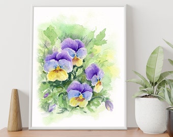 Wall Art Pansy Flower Watercolor Painting  Prints