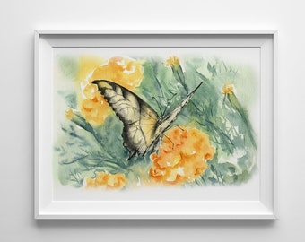 Butterfly Watercolor Painting Wall Art Floral Prints