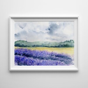 Lavender Field Wall Art Watercolor Painting Prints Landscape France