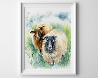 Sheep Wall Art Watercolor Print Sheep Wall Decor Painting Poster