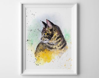 Cat Watercolor Wall Art  Painting