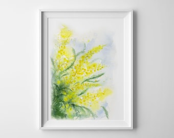 Mimosa Flowers Wall Art  Watercolor Painting Prints