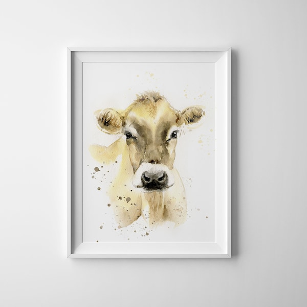 Art mural vache, impression aquarelle, peinture vache, art animaux de la ferme