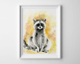 Raccoon Watercolor Nursery Wall Art Animal Painting Print