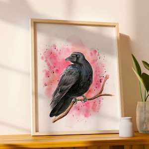Raven Watercolor Painting Print Wall Art Bird Home Office Studio Decor Raven Artwork  Painting