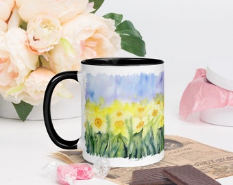 Daffodil Watercolor Mug | Personalized Spring Flower Coffee Cup | Unique Floral Art Decor | March Birth Flower Gift | Yellow Narcissus Mug