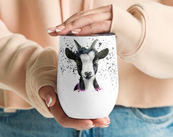 Goat Art Wine Tumbler | Personalized Insulated Coffee Cup | Funny Farm Animal Gift | Rustic Goat Lover Decor | Custom Metal Travel Mug