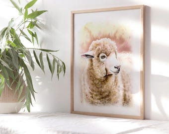 Sheep Watercolor Wall Art Farm Animals Painting Print