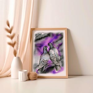 Pigeon LOVE Watercolor Print of my Watercolor and Ink Painting Eclectic Wall Art