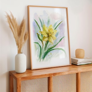 Narzisse Wildblumen Aquarell Malerei Gelbe Blumen Print Home Office Studio Wand Kunst Dekor
