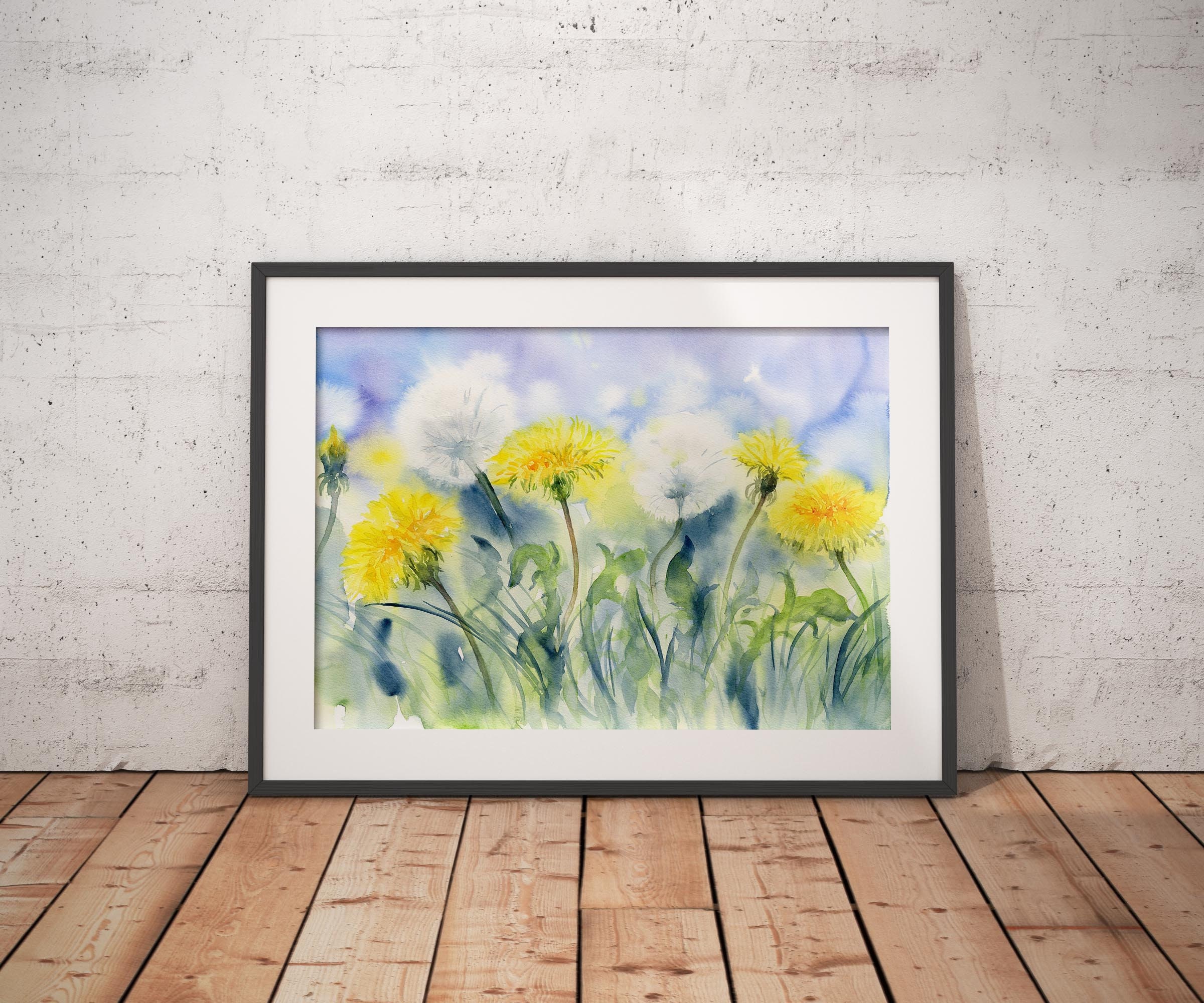 Dandelions Watercolor Print - Floral Wall Art - Botanical Landscape Painting - Bedroom Decor - Personalized Gift - Dandelion Artwork