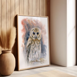 Owl Wall Art Loose Watercolor Bird Painting Magical Forest Animals