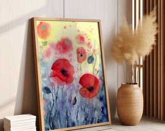 Watercolor Poppies Painting Floral Wall Art Botanical Print Fine Art