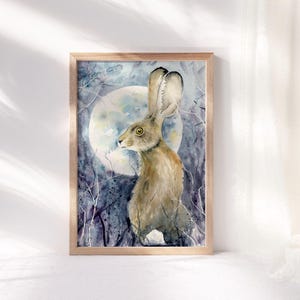 Obrazy akwarelowe lièvre au clair de lune mystique, murale z impresjami artystycznymi, spersonalizowane obrazy i ekspedycje w Robine Art Shop