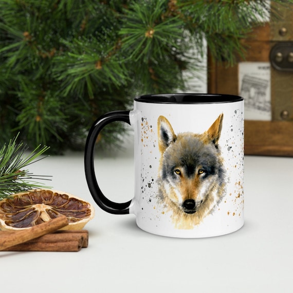 Watercolor Wolf Mug | Personalized Wolf Lover Gift | Wild Animal Coffee Cup | Forest Spirit Nature Art | Grey Wolf Decor | Ceramic Mug