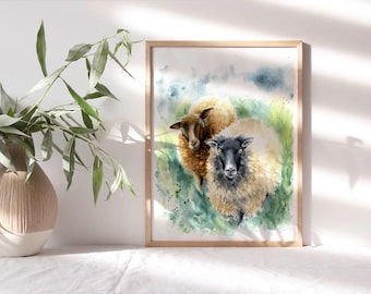 Watercolor Sheep Print – Farm Animal Fine Art, Nursery Decor
