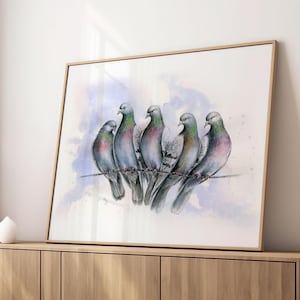 Pigeons Watercolor Bird Wall Art Painting Print Perfect Gift Idea Home Decoration For Pigeon Lover Modern Art Decoration by Robine Art Shop