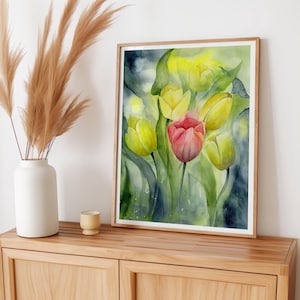Stampa artistica di fiori di tulipano del mio dipinto ad acquerello sciolto di Robine Art Shop