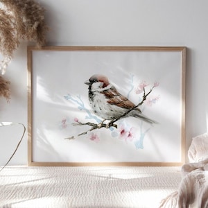 Vogel Wand Dekor Spatz Aquarell Gemälde Vogel Wand Kunst Fine Art Prints von Robine Art Shop