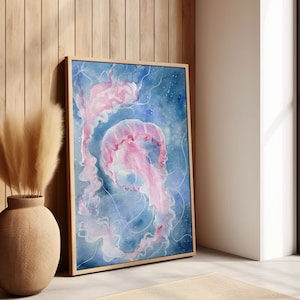 Qualle Unterwasser Aquarell Gemälde Calming Blue Nautical Print von Robine Art Shop