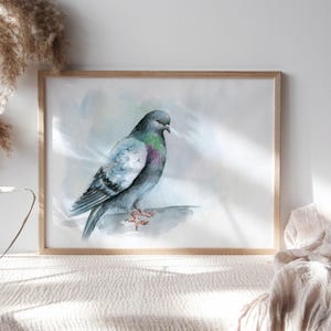 Elegante stampa artistica di un piccione con acquerello di un uccello piccione di Robine Art Shop