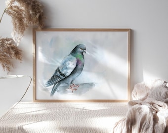Impression aquarelle élégante d'art de pigeon d'oiseau de pigeon