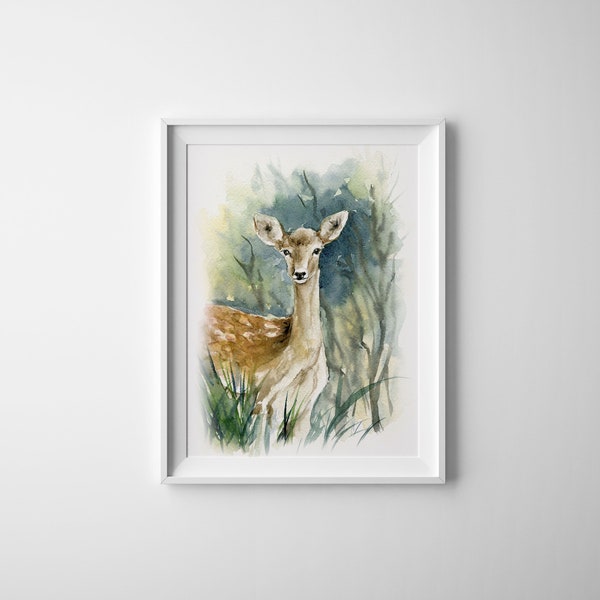 Doe Painting Wall Art Watercolor Print Forest Animal Print