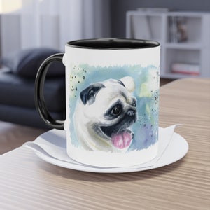 Cute Pug Watercolor Mug | Personalized Dog Pet Portrait | Unique Pug Mom Gift | Funny Dog Lover Coffee Cup | Custom Ceramic Animal Art image 3