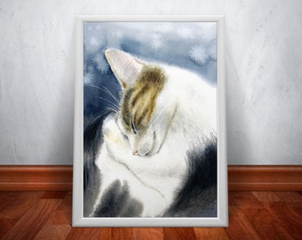 Cat Watercolor Wall Art Sleeping Cat Painting print