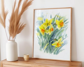 水仙の花の水彩画プリント | 水仙のアートプリント | 水仙の絵画
