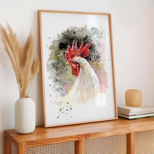 Rooster Artwork Watercolor Print Abstract Wall Art Farm Animal Painting Modern Farmhouse Office Decor