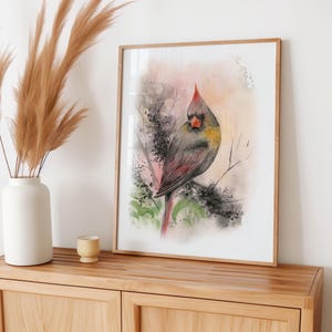 Cardinal Bird Watercolor Print Wall Art Painting Loose Watercolor