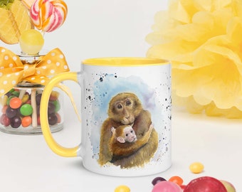 Monkey Watercolor Mug | Personalized Ceramic Coffee Cup | Cute Primate Illustration | Gift for Animal Lover | Jungle Decor Mugs